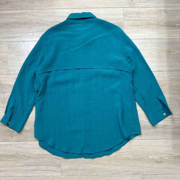 Fridaze‎ Blue Turquoise Tunic Shell Button Up Top 100% Linen Lagenlook Large - Picture 6 of 6